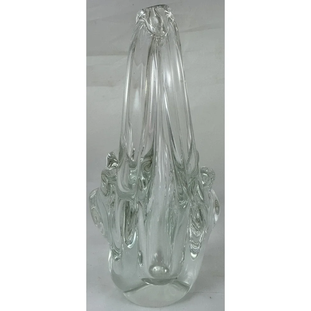 Glass Basket Murano-Style Modern Art Split Handle Clear Blown Glass 7.5